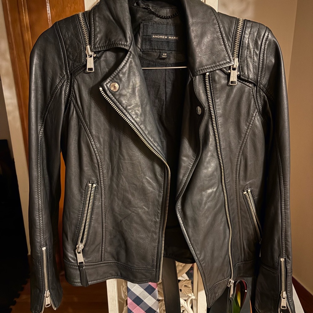 Andrew Marc Black Leather Asymmetrical Moto Jacket